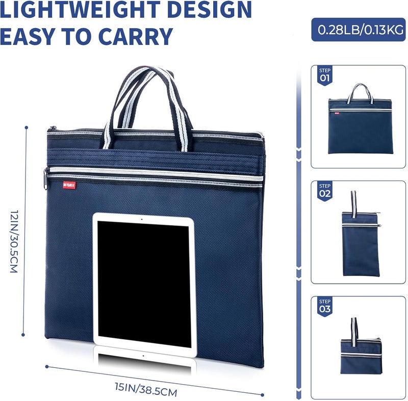 MG Zipper Pouch with Handle 12x15 in Large Pocket File Bag, Double-Layer Large Capacity Waterproof, A4 Foldable Document Storage Bag, Suitable for Office Carrying Paper Documents Books 1 Pack (Blue) - Image 2